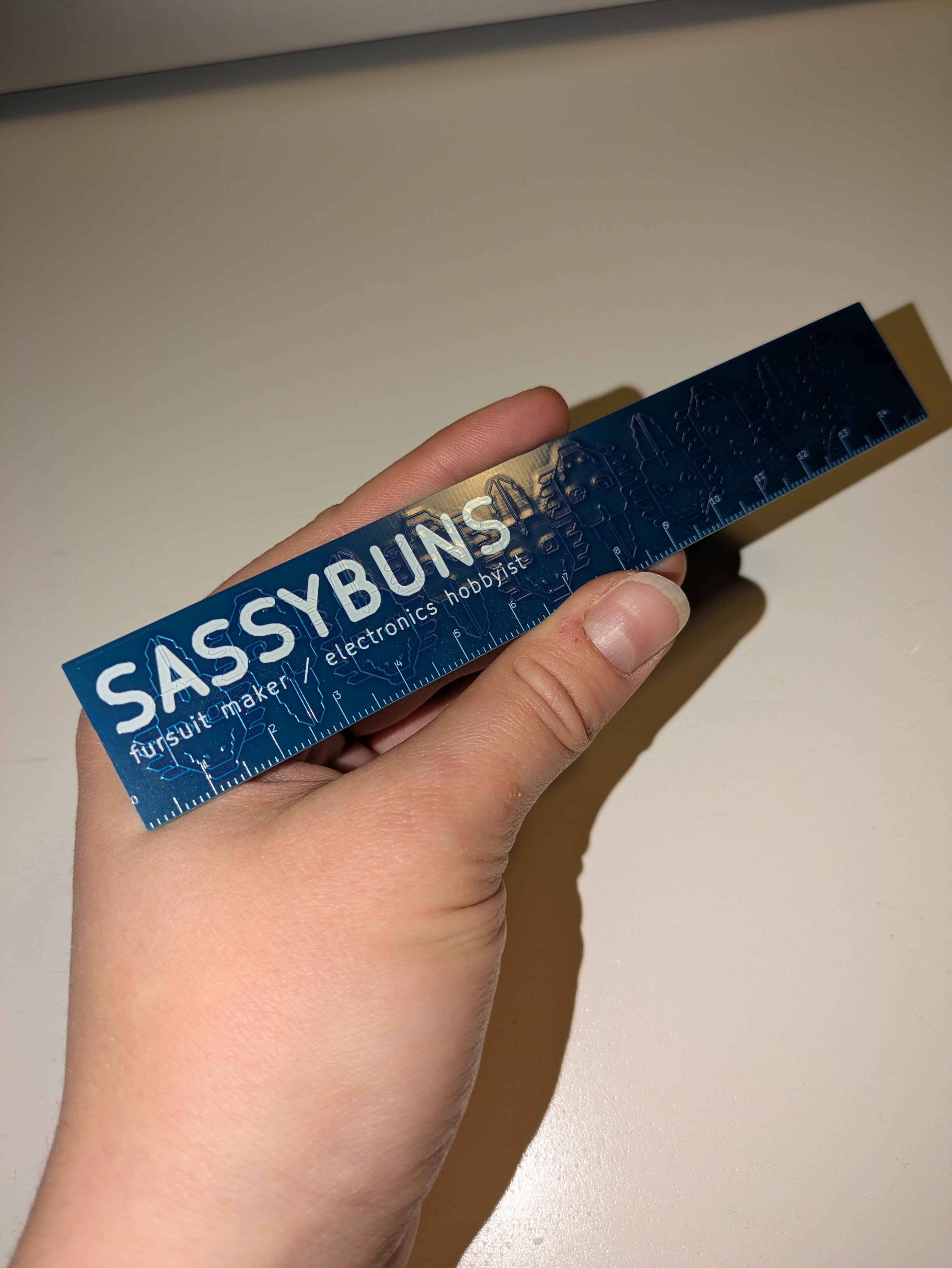 PCB ruler with dragon head shaped copper traces