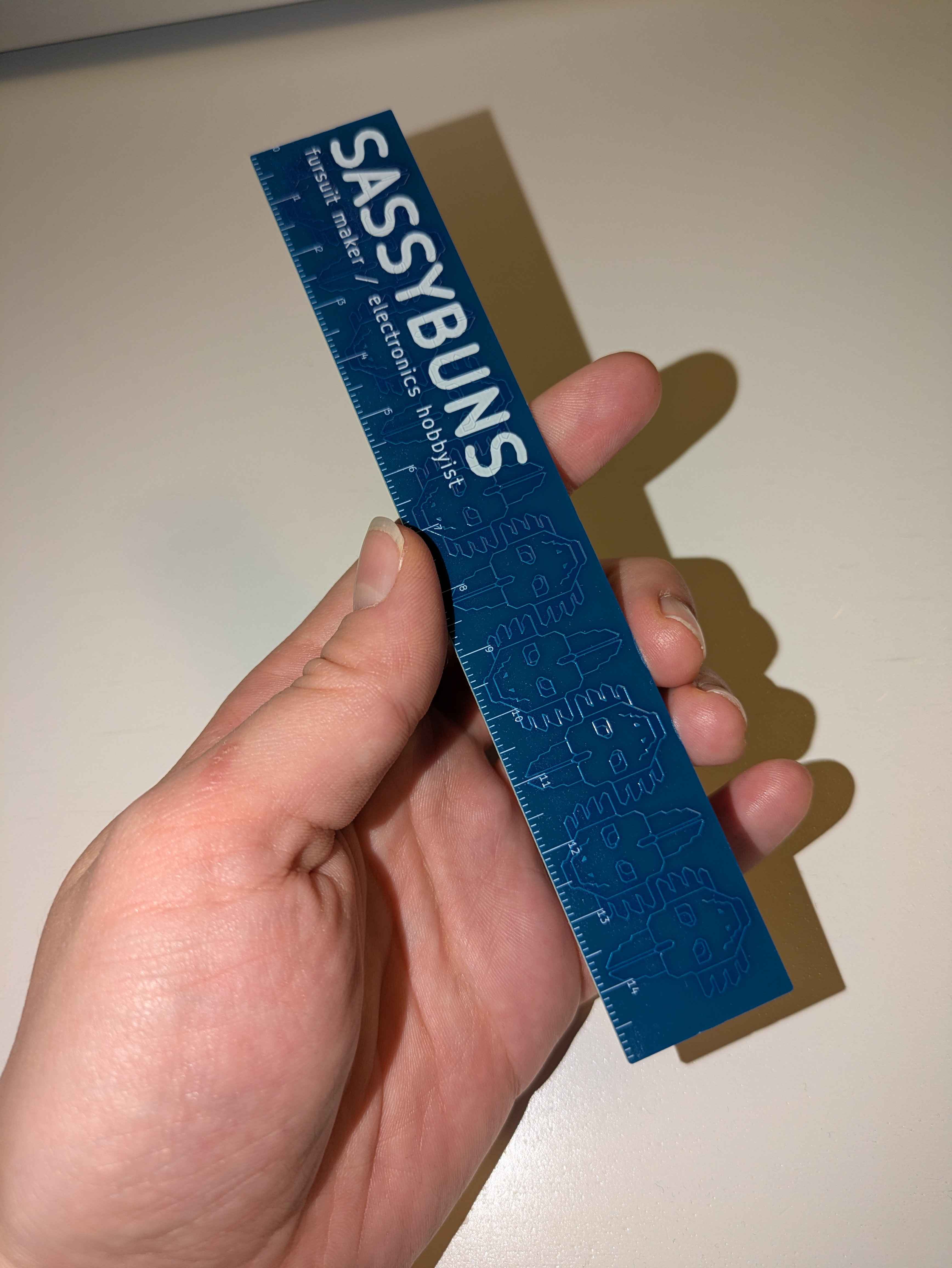 PCB ruler with dragon head shaped copper traces